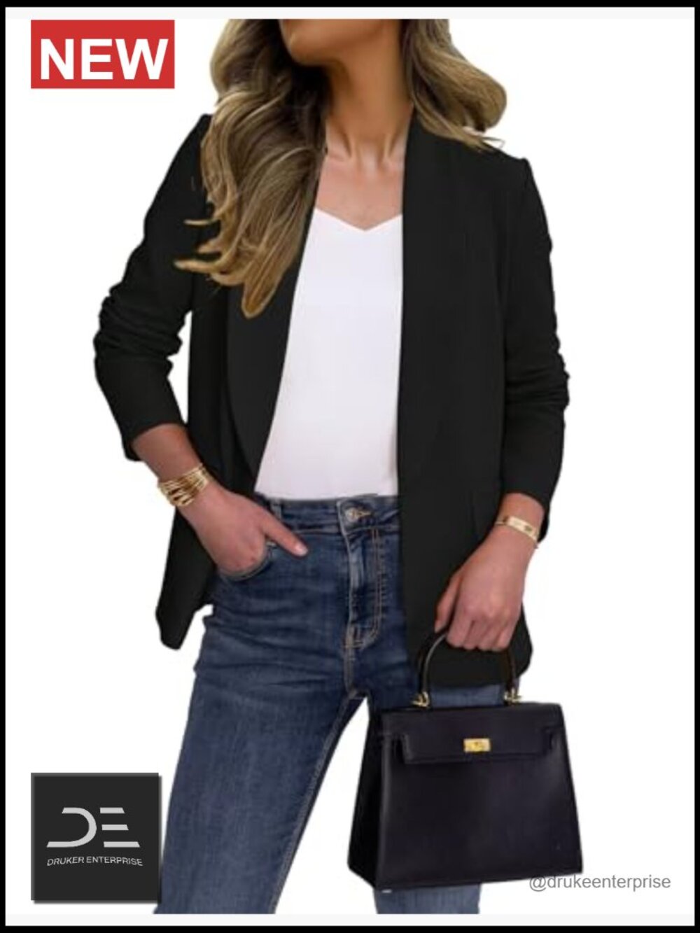 Women's Blazer Business Casual Lapel Collar Long Sleeve Open Front Work Office - Picture 3 of 7